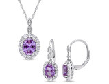 4.40 Carat (ctw) Lab-Created Alexandrite & White Topaz Halo Earrings and Pendant Set in 14K White Gold